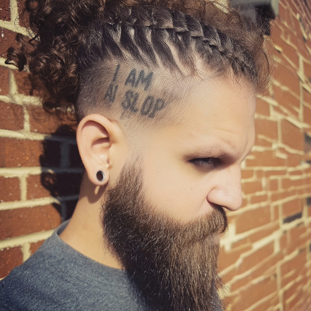 Człowiek z tatuażem I AM AI SLOP